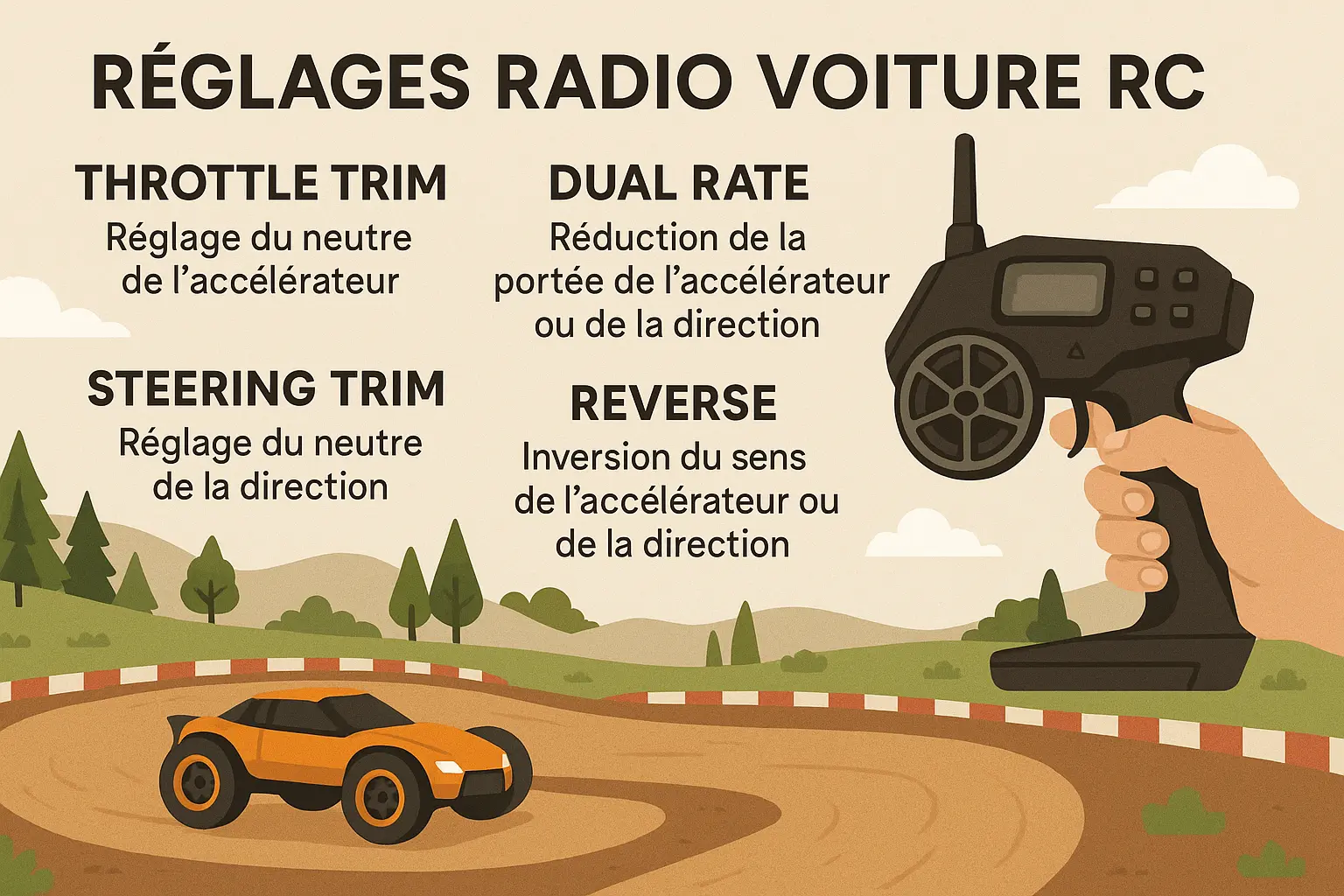 Réglages radio pour direction RC
