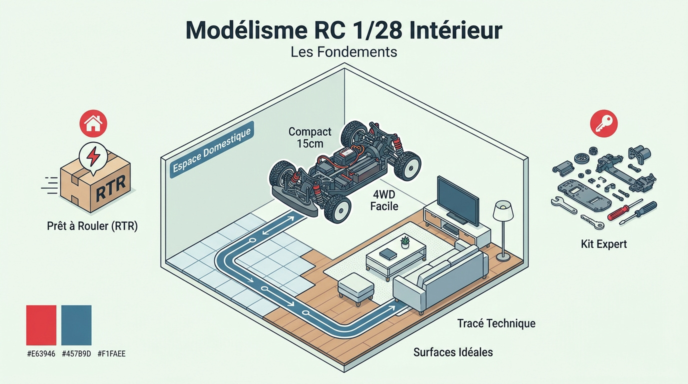 Comparaison entre une voiture RC 1/28 prête à rouler et un kit de châssis à assembler